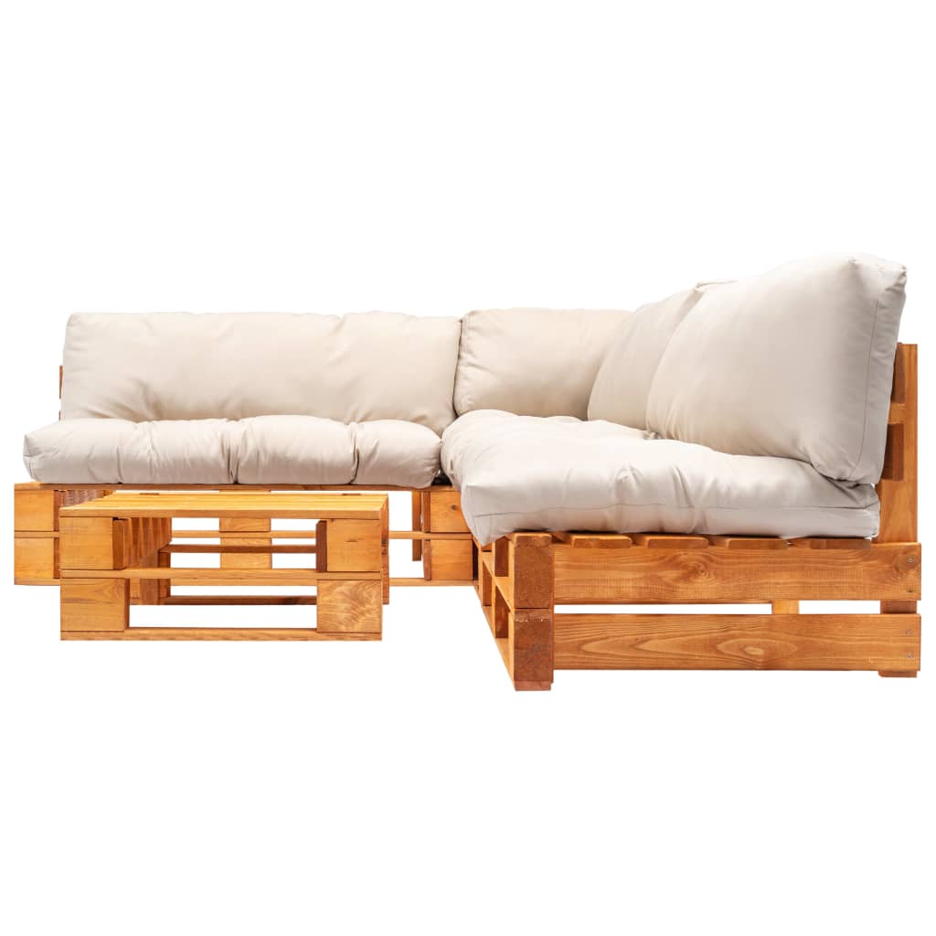 

vidaXL 4-delige Loungeset pallet met zandkleurige kussens hout