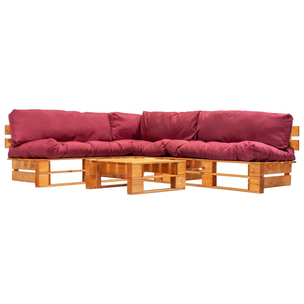 vidaXL 4-cz. zestaw ogrodowy, czerwone poduszki, palety z drewna FSC