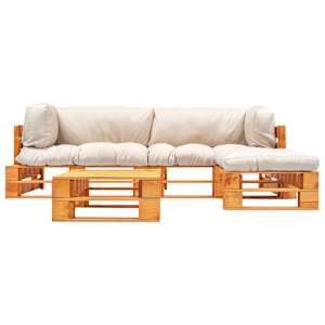 vidaXL Salon de jardin palette 4 pcs avec coussins sable bois