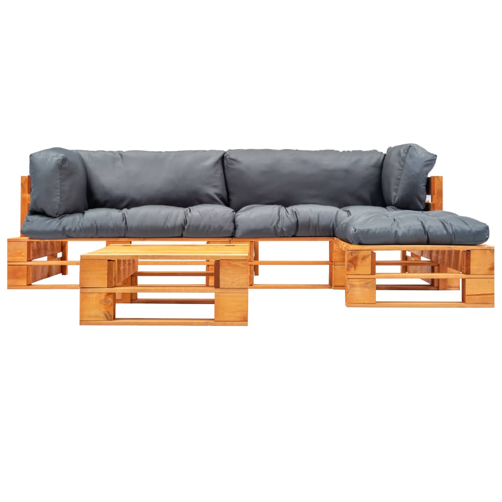 

vidaXL 4-delige Loungeset pallet met grijze kussens hout