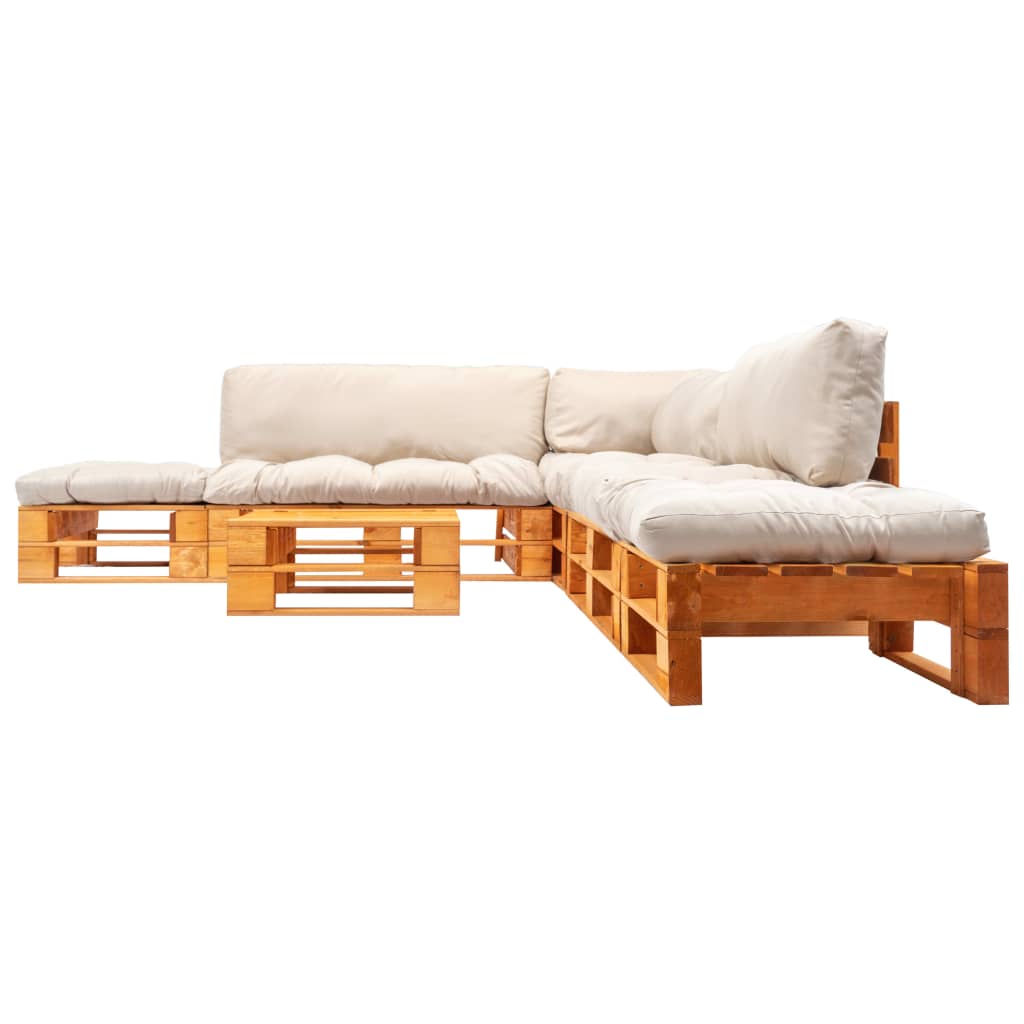 

vidaXL 6-delige Loungeset pallet met zandkleurige kussens hout