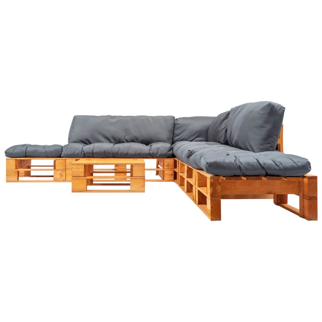 

vidaXL 6-delige Loungeset pallet met grijze kussens hout