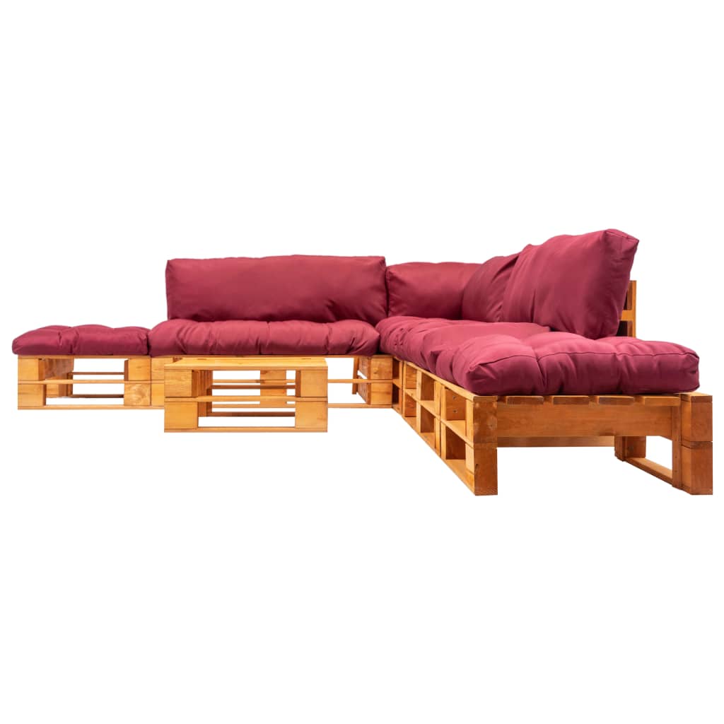 

vidaXL 6-delige Loungeset pallet met rode kussens hout