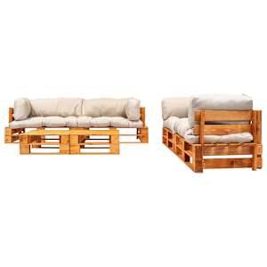 vidaXL 6-delige Loungeset pallet met zandkleurige kussens hout