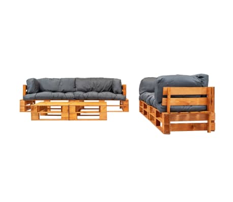 vidaXL Muebles de jard&iacute;n de palets con cojines grises 6 piezas madera