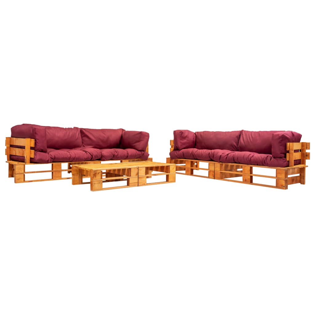 6-tlg. Garten-Lounge-Set aus Paletten mit Roten Kissen Holz