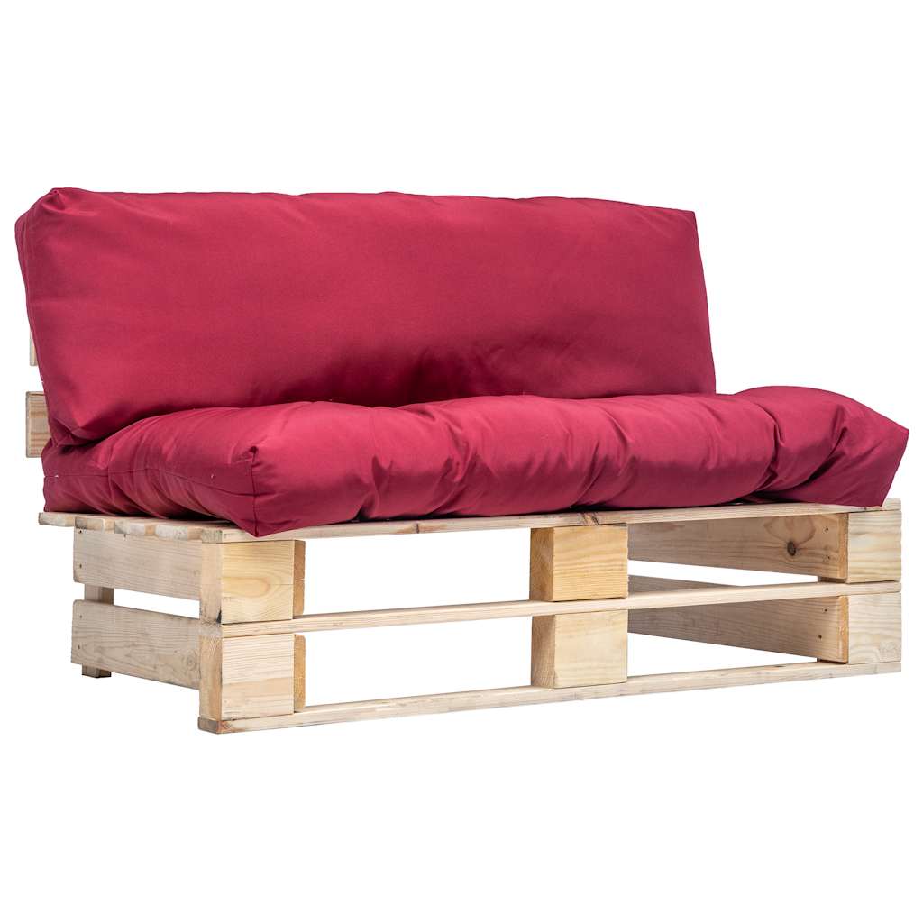 vidaXL Pallsoffa med dynor r&ouml;d massiv furu