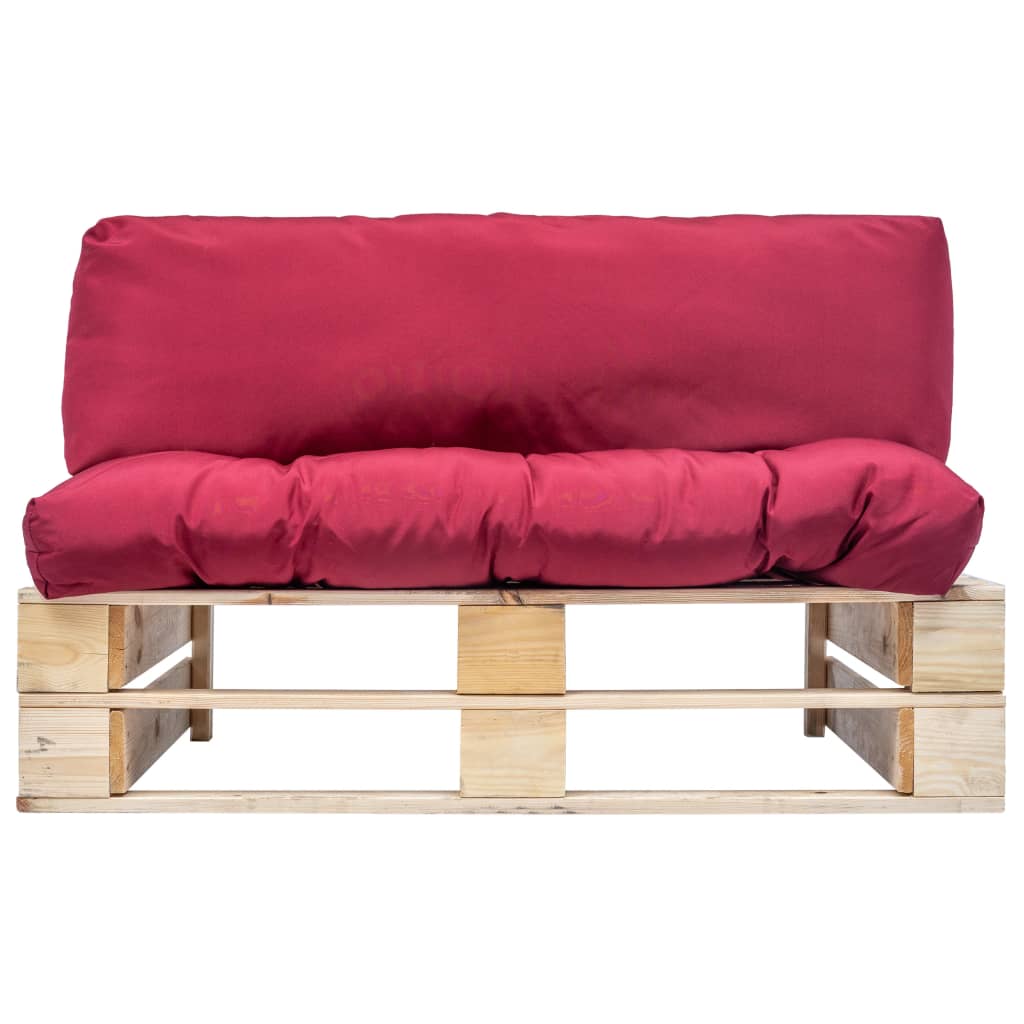 vidaXL Tuinbank pallet met rode kussens grenenhout afbeelding
