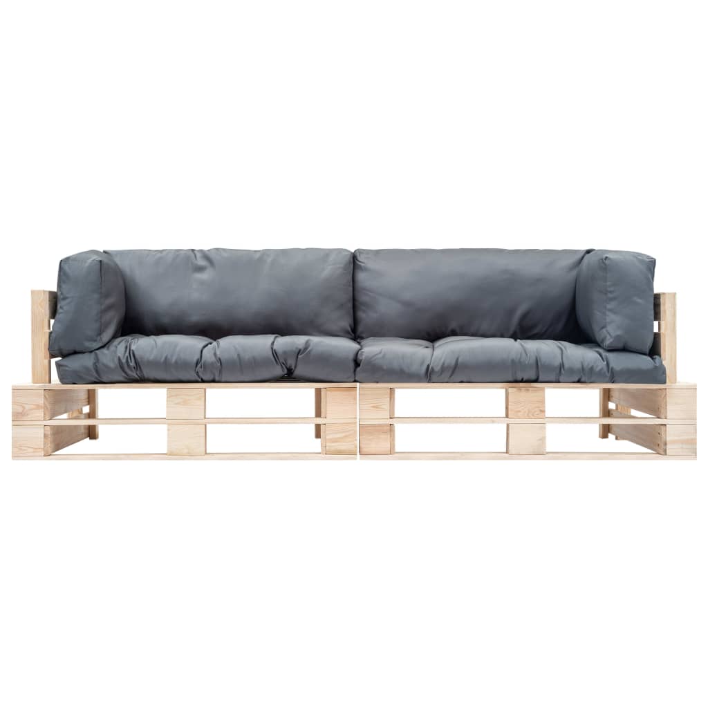 vidaXL 2-delige Tuinbankenset pallet met grijze kussens grenenhout afbeelding
