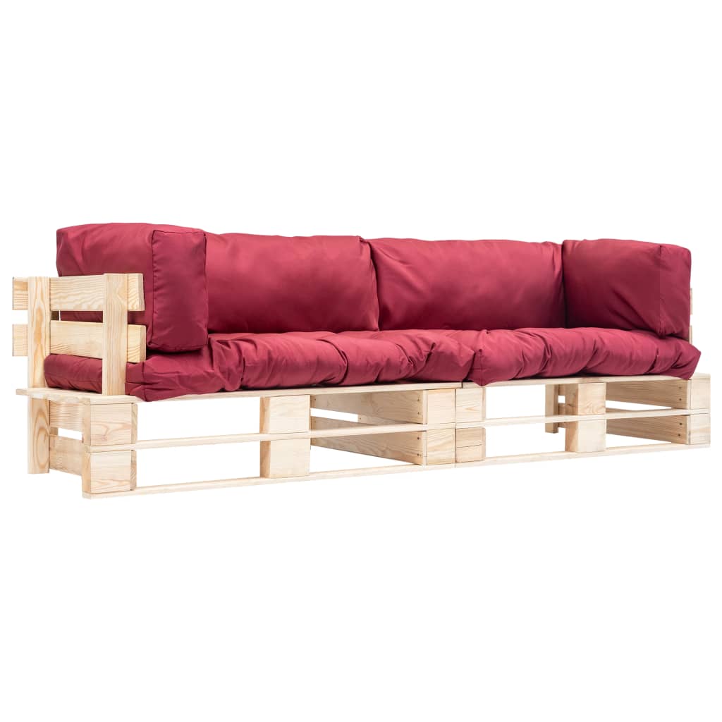 2-tlg. Outdoor-Sofa-Set Paletten mit Kissen in Rot Kiefernholz