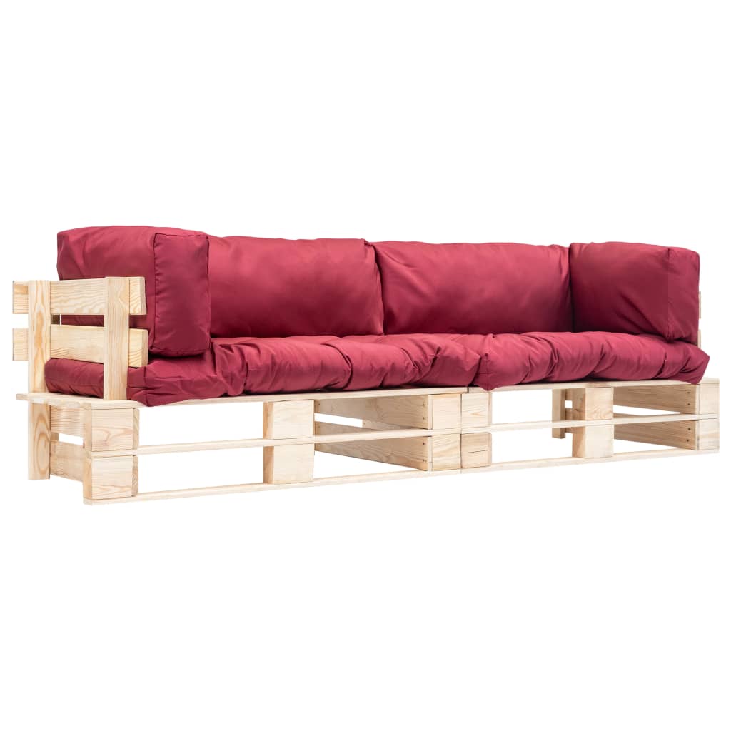 vidaXL 2-tlg. Outdoor-Sofa-Set Paletten mit Kissen in Rot Kiefernholz