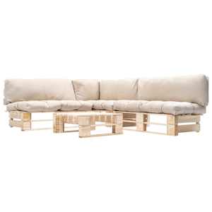 Vrtna garnitura iz palet 4-delna s peščenimi blazinami lesena