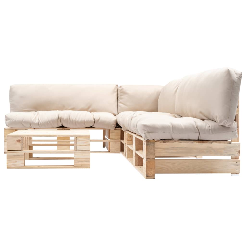 

vidaXL 4-delige Loungeset pallet met zandkleurige kussens hout