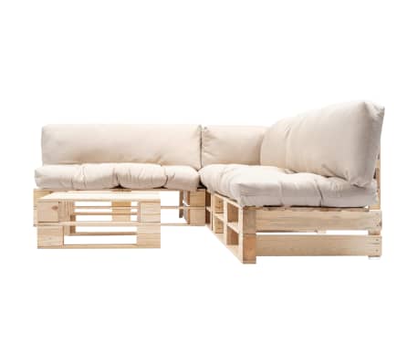 vidaXL 4-cz. zestaw ogrodowy, piaskowe poduszki, palety z drewna