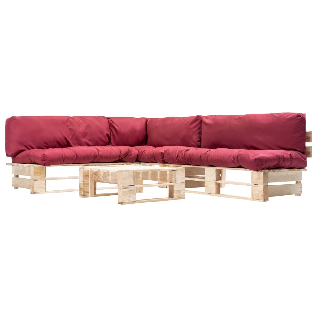 vidaXL Set mobilier de grădină paleți cu perne roșii, 4 piese, lemn de la vidaxl imagine noua