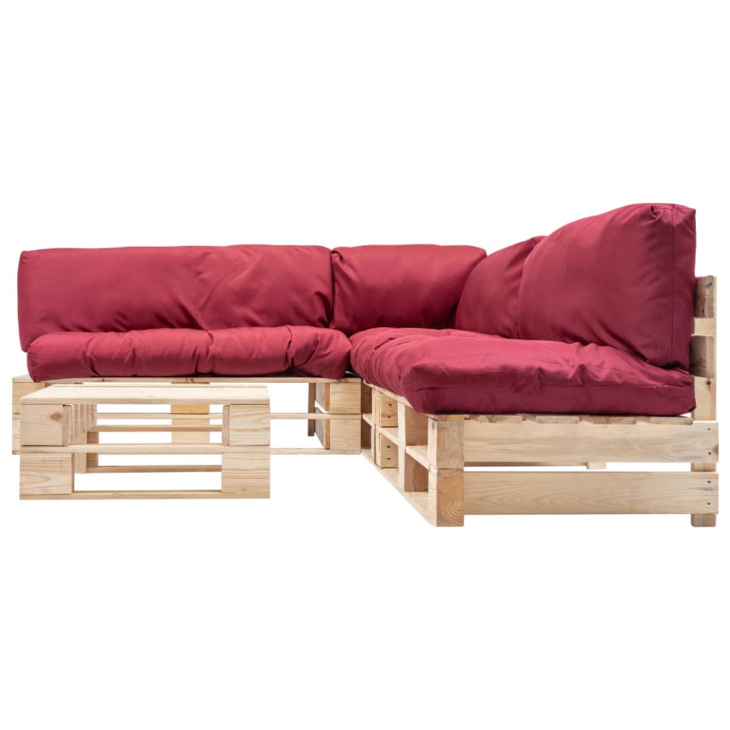 

vidaXL 4-delige Loungeset pallet met rode kussens hout