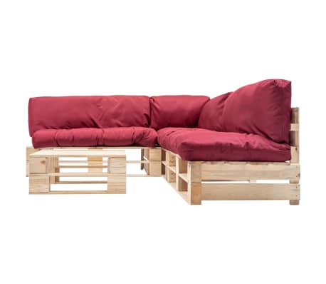 vidaXL Sodo komplektas i&scaron; palečių su pagalvėmis, 4 dalių, mediena