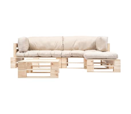 vidaXL Градински мебели от палети, 4 части, пясъчни възглавници, дърво