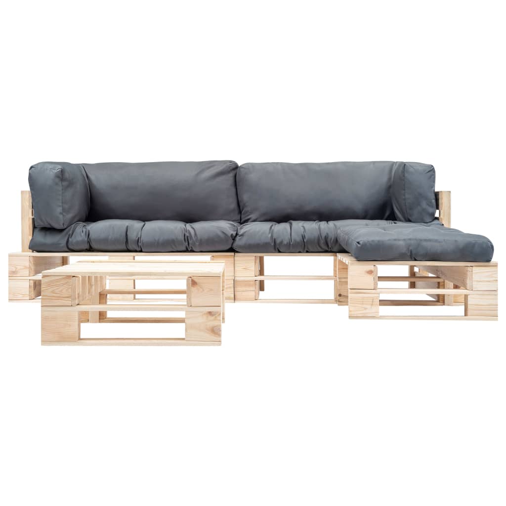 

vidaXL 4-delige Loungeset pallet met grijze kussens hout
