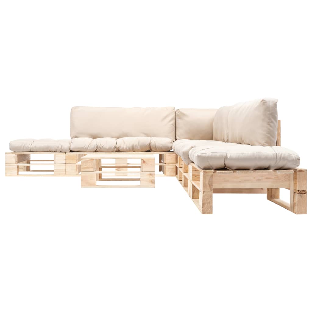 

vidaXL 6-delige Loungeset pallet met zandkleurige kussens hout