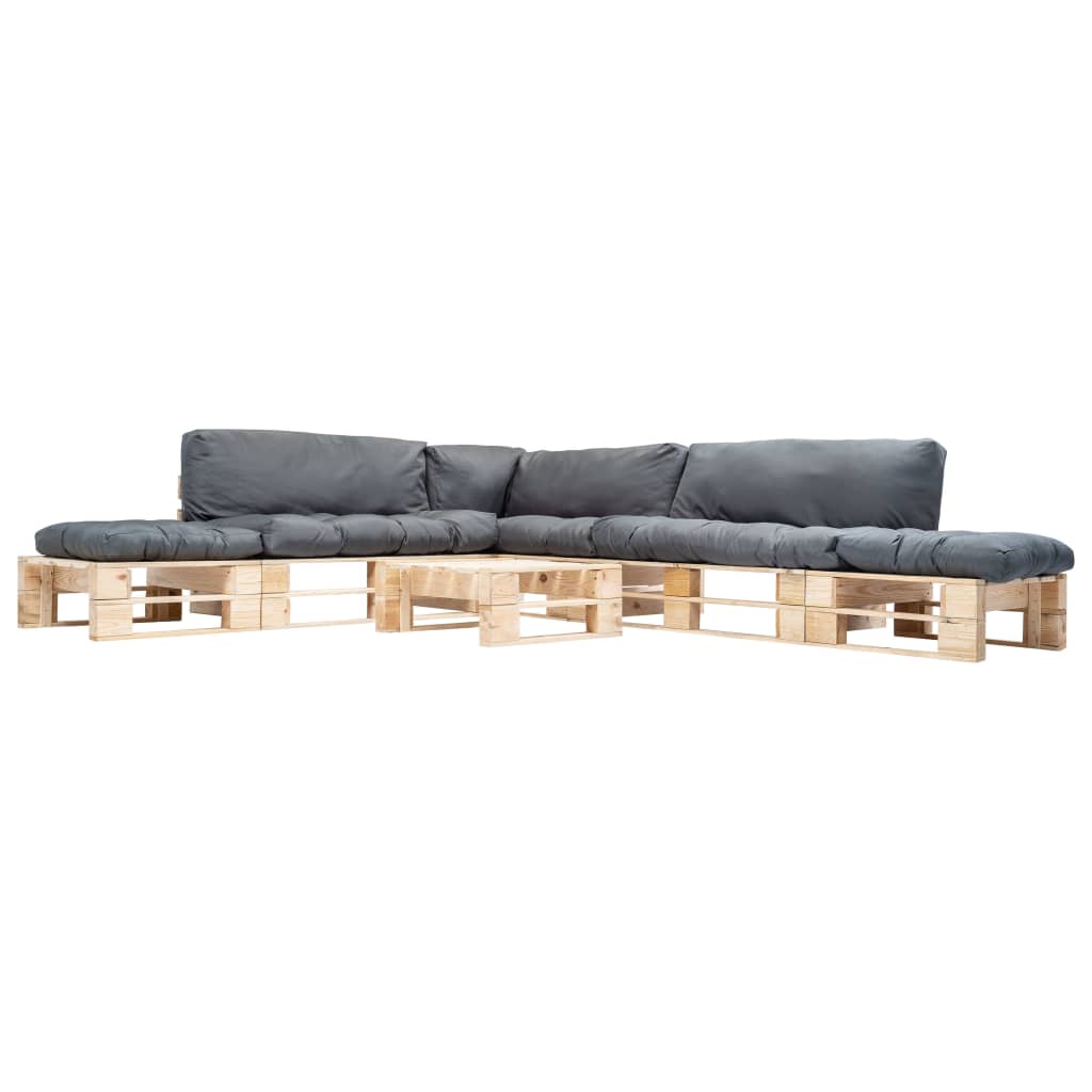 vidaXL 6-tlg. Paletten-Lounge-Set mit Kissen in Grau Holz