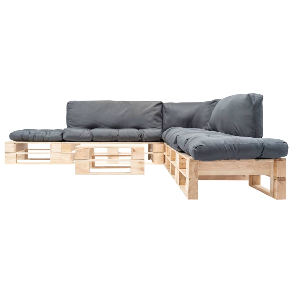 

vidaXL 6-delige Loungeset pallet met grijze kussens hout