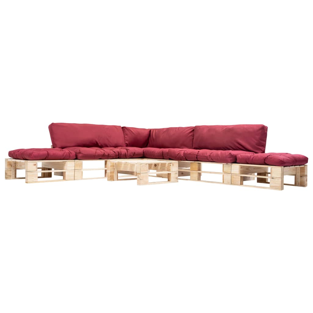 vidaXL 6-tlg. Paletten-Lounge-Set mit Kissen in Rot Holz