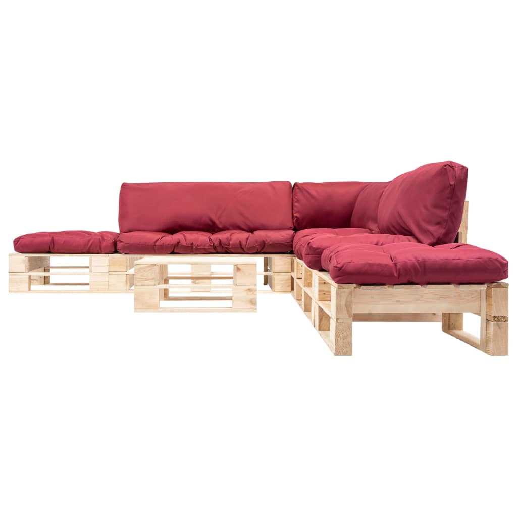 

vidaXL 6-delige Loungeset pallet met rode kussens hout