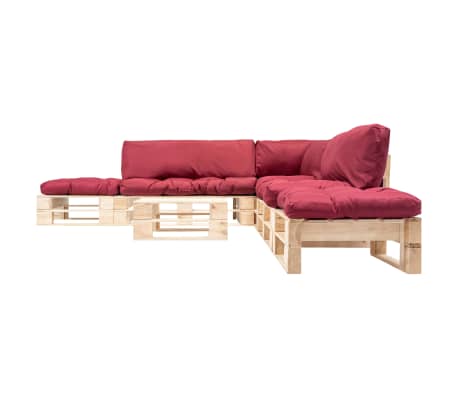 vidaXL 6-tlg. Paletten-Lounge-Set mit Kissen in Rot Holz