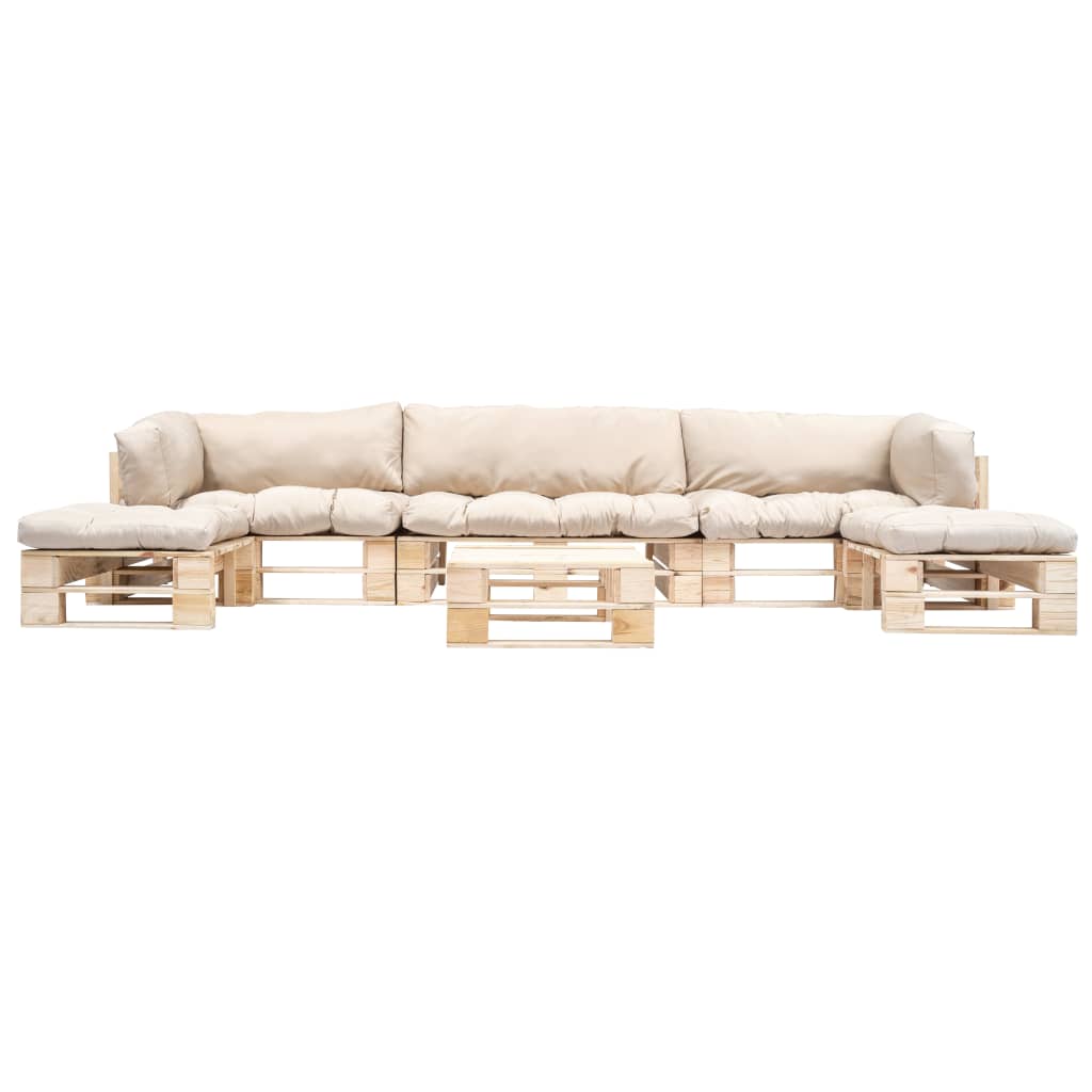vidaXL 6-delige Loungeset pallet met zandkleurige kussens hout afbeelding