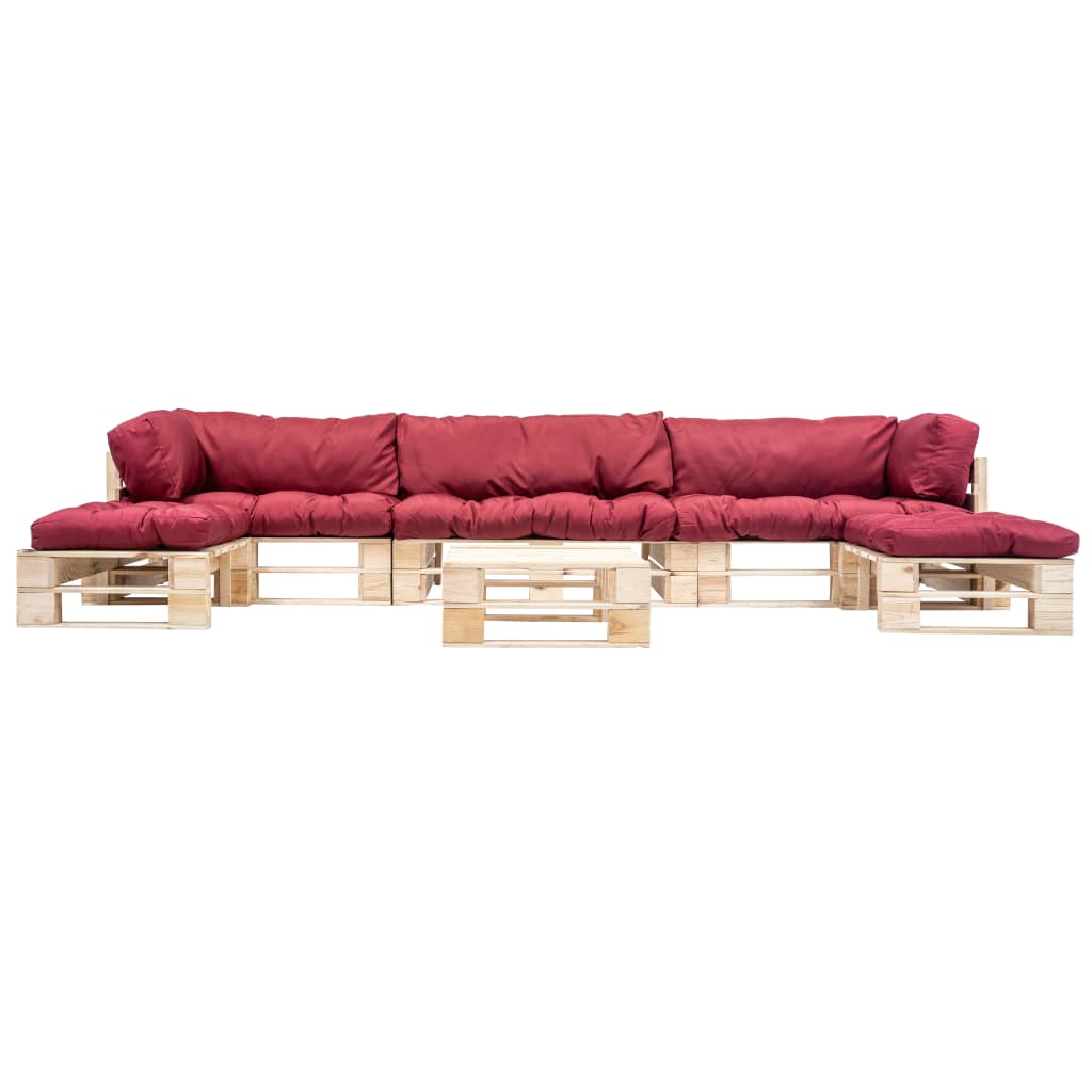 

vidaXL 6-delige Loungeset pallet met rode kussens hout