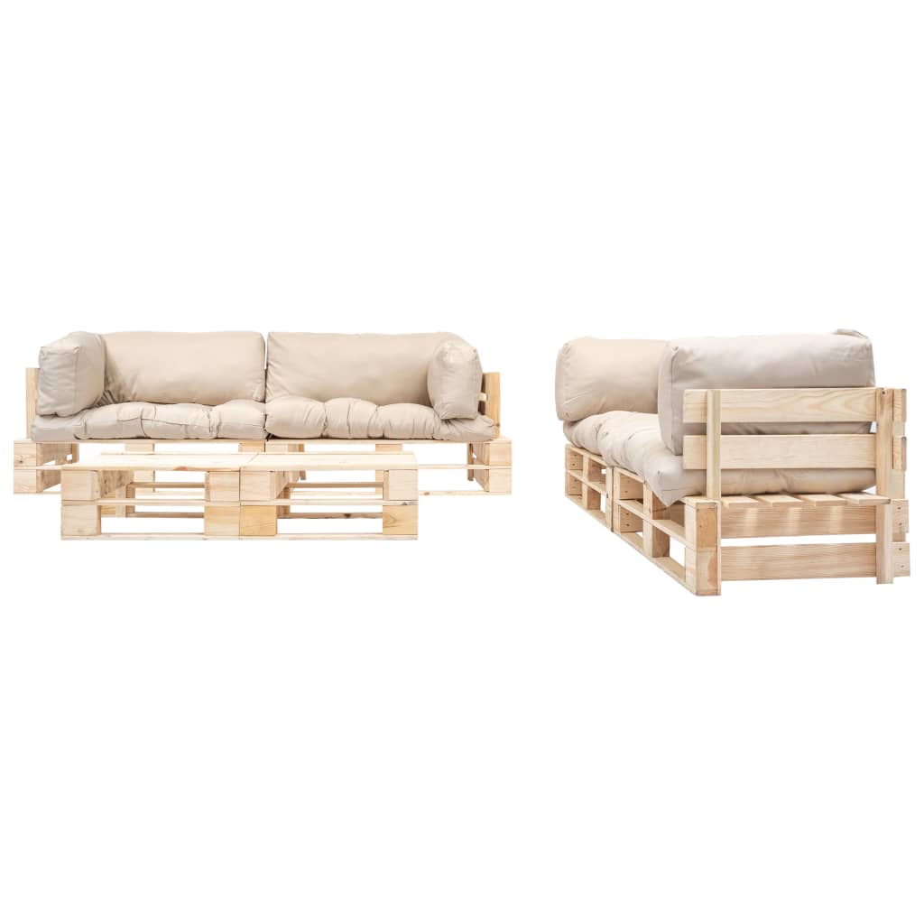 

vidaXL 6-delige Loungeset pallet met zandkleurige kussens hout