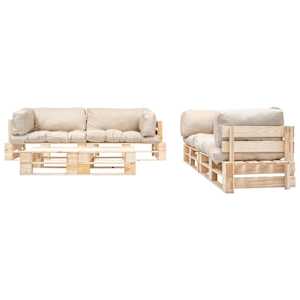 vidaXL 6-tlg. Garten-Paletten-Sofagarnitur Sandfarbige Kissen Holz