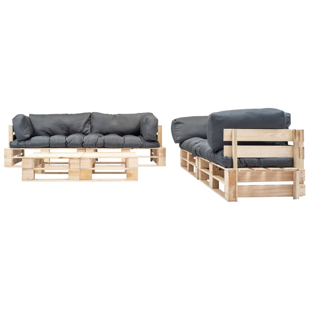 vidaXL 6-tlg. Paletten-Lounge-Set mit Kissen in Grau Holz