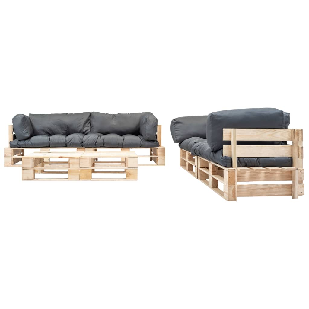 vidaXL 6-delige Loungeset pallet met grijze kussens hout afbeelding