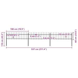 Zahradní plot s kopím nahoře ocelový 537 x 60 cm černý - obrázek 5