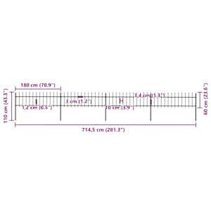 Zahradní plot s kopím nahoře ocelový 714,5 x 60 cm černý - obrázek 5