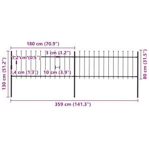 Zahradní plot s kopím nahoře ocelový 359 x 80 cm černý - obrázek 5