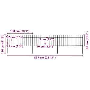 Zahradní plot s kopím nahoře ocelový 537 x 80 cm černý - obrázek 5