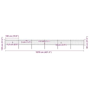 Zahradní plot s kopím nahoře ocelový 1070 x 80 cm černý - obrázek 5