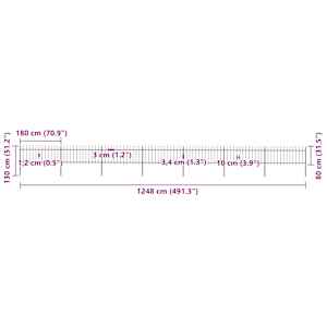 Zahradní plot s kopím nahoře ocelový 1248 x 80 cm černý - obrázek 5