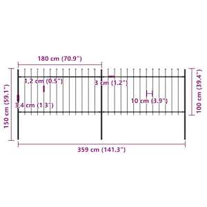 Zahradní plot s kopím nahoře ocelový 359 x 100 cm černý - obrázek 5