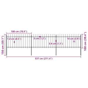 Zahradní plot s kopím nahoře ocelový 537 x 100 cm černý - obrázek 5