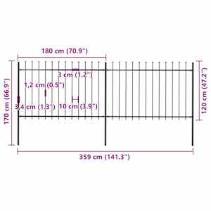 Zahradní plot s hroty ocelový 3,4 x 1,2 m černý - obrázek 5