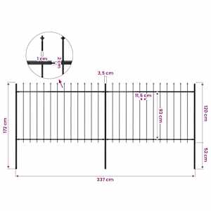 Zahradní plot s kopím nahoře ocelový 337 x 120 cm černý - obrázek 5
