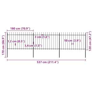 Zahradní plot s kopím nahoře ocelový 537 x 120 cm černý - obrázek 5
