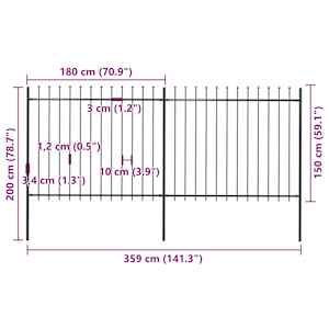 Zahradní plot s kopím nahoře ocelový 359 x 150 cm černý - obrázek 5