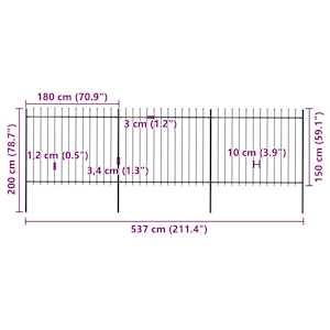 Zahradní plot s kopím nahoře ocelový 537 x 150 cm černý - obrázek 5