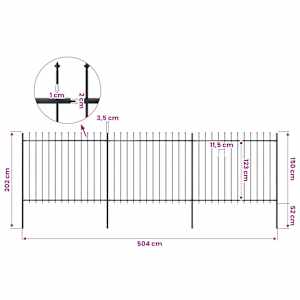 Zahradní plot s kopím nahoře ocelový 504 x 150 cm černý - obrázek 5