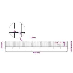 Zahradní plot s kopím nahoře ocelový 1506 x 150 cm černý - obrázek 5